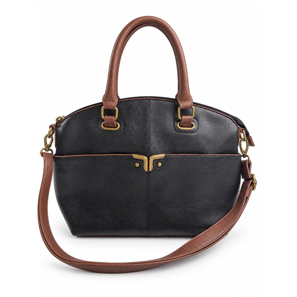 Bueno Vintage Y2K Black Brown Vegan Leather Crossbody Bag Purse